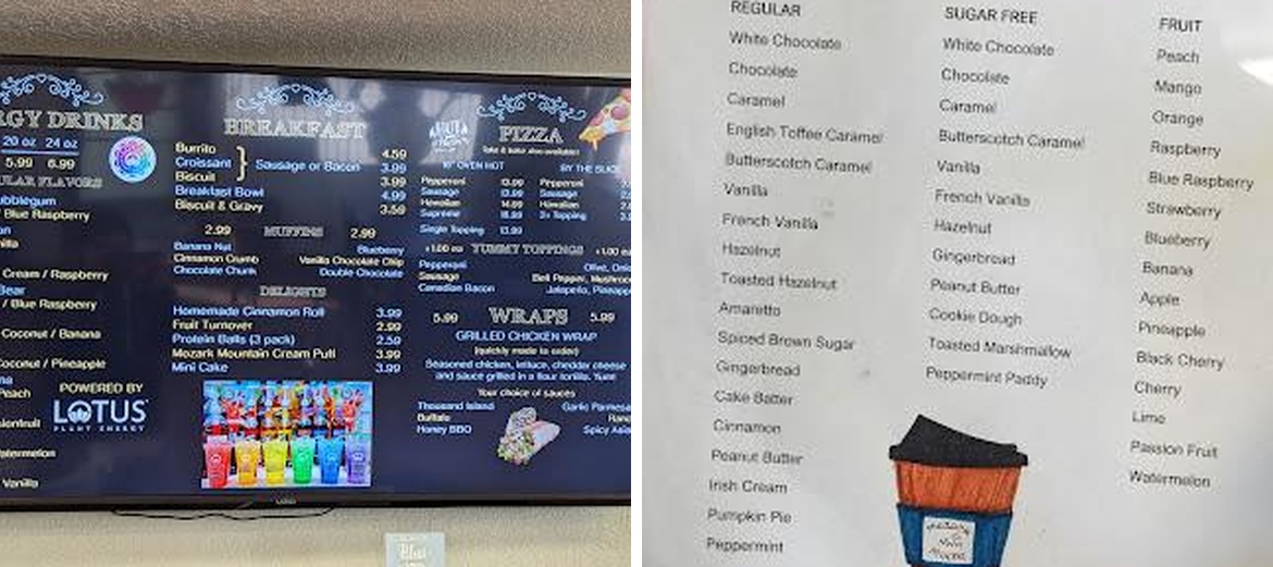 Mozark Mocha Menu